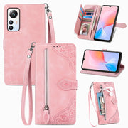 For Blackview A85 Embossed Flower Zipper Leather Phone Case(Pink)
