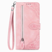 For Blackview A85 Embossed Flower Zipper Leather Phone Case(Pink)