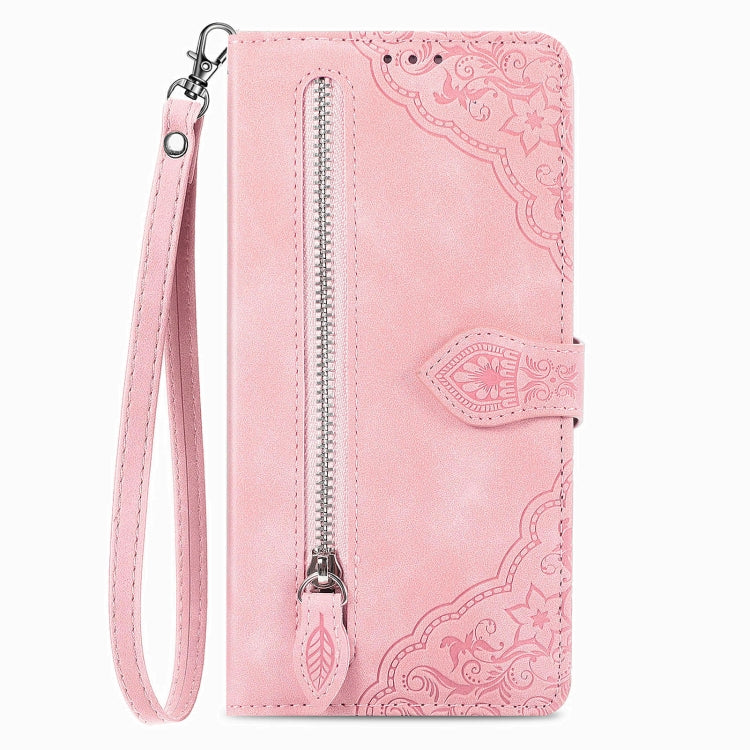 For Blackview A85 Embossed Flower Zipper Leather Phone Case(Pink)