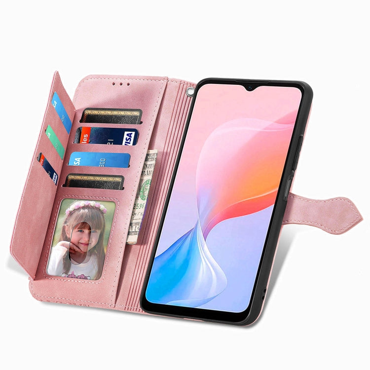 For Blackview A85 Embossed Flower Zipper Leather Phone Case(Pink)