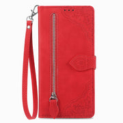 For Blackview A85 Embossed Flower Zipper Leather Phone Case(Red)