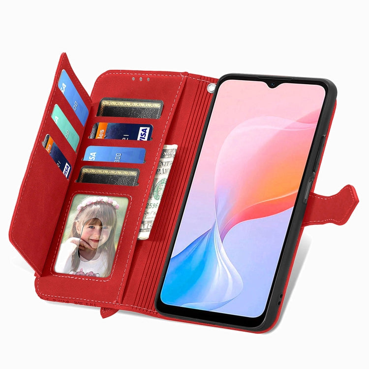 For Blackview A85 Embossed Flower Zipper Leather Phone Case(Red)