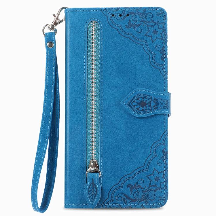 For Blackview A85 Embossed Flower Zipper Leather Phone Case(Blue)