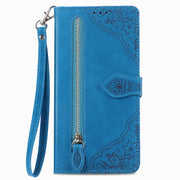 For Blackview A85 Embossed Flower Zipper Leather Phone Case(Blue)