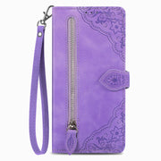 For Blackview A85 Embossed Flower Zipper Leather Phone Case(Purple)