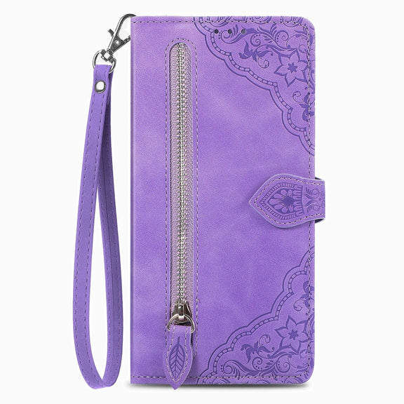 For Blackview A85 Embossed Flower Zipper Leather Phone Case(Purple)