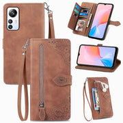 For Blackview A85 Embossed Flower Zipper Leather Phone Case(Brown)