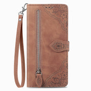 For Blackview A85 Embossed Flower Zipper Leather Phone Case(Brown)