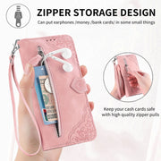 For Blackview A85 Embossed Flower Zipper Leather Phone Case(Pink)