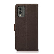 For Nokia C32 KHAZNEH Side-Magnetic Litchi Genuine Leather RFID Phone Case(Brown)