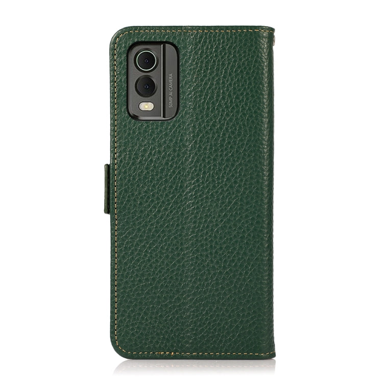 For Nokia C32 KHAZNEH Side-Magnetic Litchi Genuine Leather RFID Phone Case(Green)