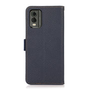 For Nokia C32 KHAZNEH Side-Magnetic Litchi Genuine Leather RFID Phone Case(Blue)