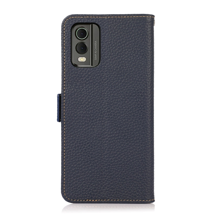 For Nokia C32 KHAZNEH Side-Magnetic Litchi Genuine Leather RFID Phone Case(Blue)