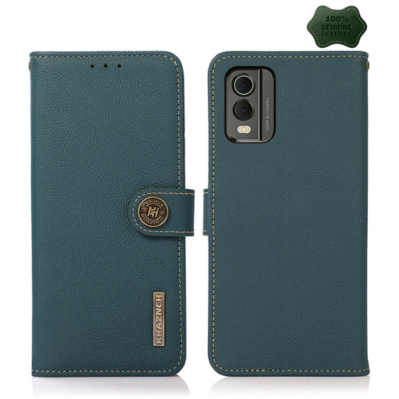 For Nokia C32 KHAZNEH Custer Genuine Leather RFID Phone Case(Green)