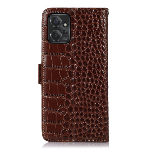 For Motorola Moto G Power 2023 Crocodile Top Layer Cowhide Leather Phone Case(Brown)