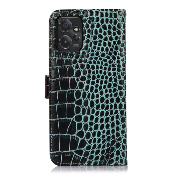 For Motorola Moto G Power 2023 Crocodile Top Layer Cowhide Leather Phone Case(Green)