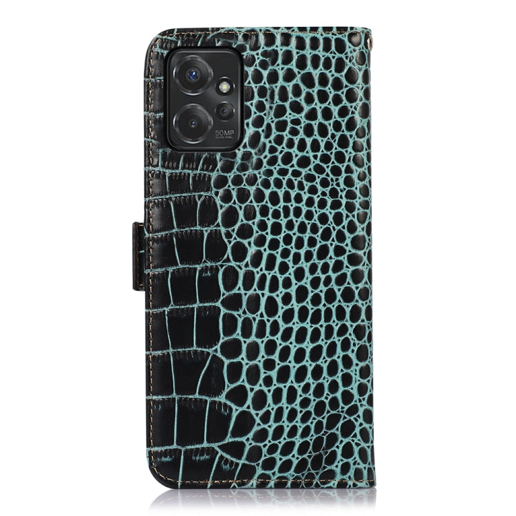 For Motorola Moto G Power 2023 Crocodile Top Layer Cowhide Leather Phone Case(Green)