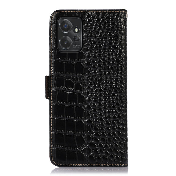 For Motorola Moto G Power 2023 Crocodile Top Layer Cowhide Leather Phone Case(Black)