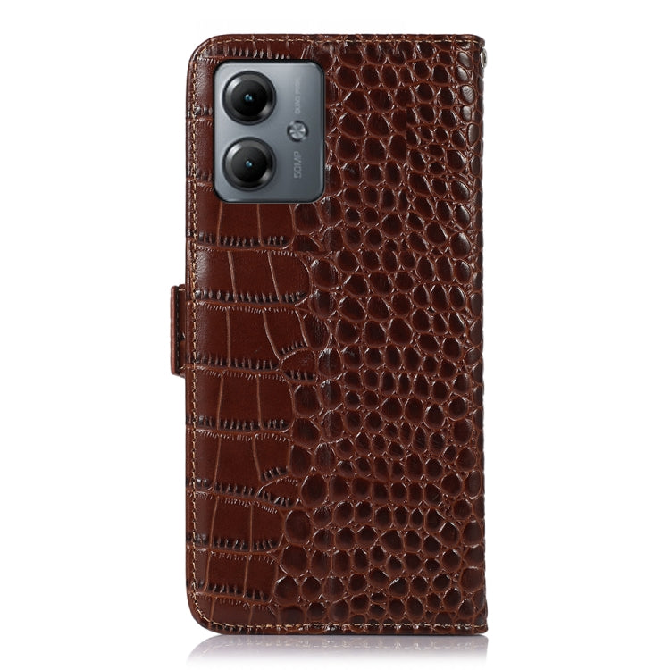 For Motorola Moto G14 4G Crocodile Top Layer Cowhide Leather Phone Case(Brown)
