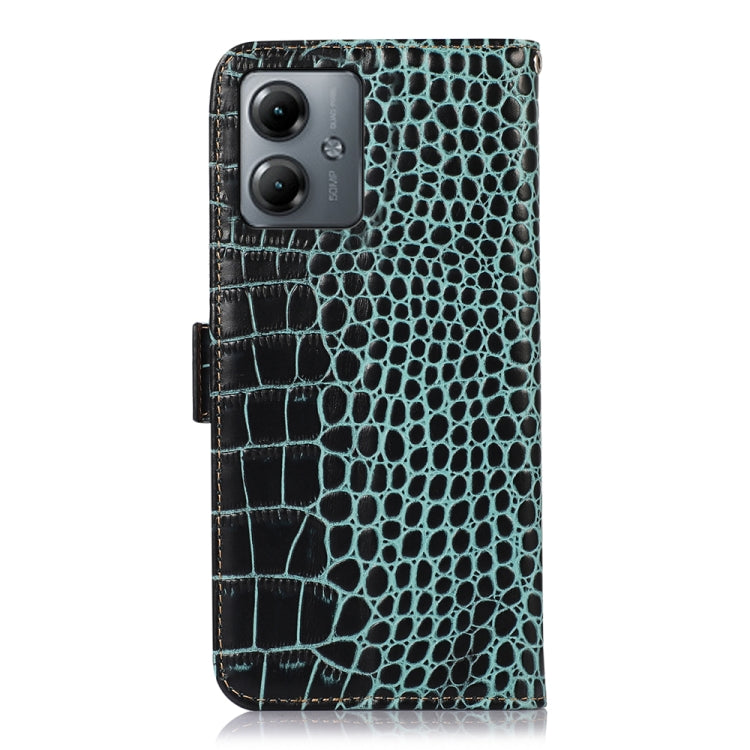 For Motorola Moto G14 4G Crocodile Top Layer Cowhide Leather Phone Case(Green)