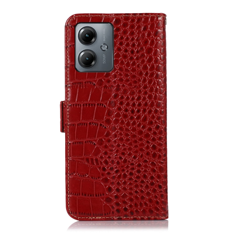 For Motorola Moto G14 4G Crocodile Top Layer Cowhide Leather Phone Case(Red)