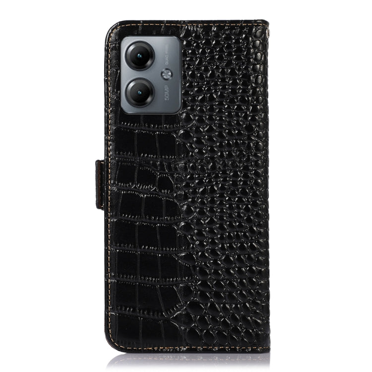 For Motorola Moto G14 4G Crocodile Top Layer Cowhide Leather Phone Case(Black)
