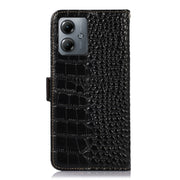 For Motorola Moto G14 4G Crocodile Top Layer Cowhide Leather Phone Case(Black)