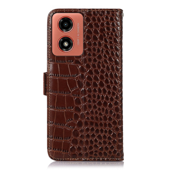 For Motorola Moto G04 / G24 Crocodile Top Layer Cowhide Leather Phone Case(Brown)