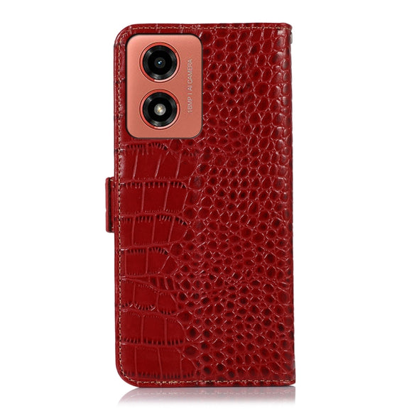 For Motorola Moto G04 / G24 Crocodile Top Layer Cowhide Leather Phone Case(Red)