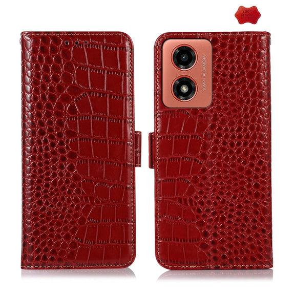 For Motorola Moto G04 / G24 Crocodile Top Layer Cowhide Leather Phone Case(Red)
