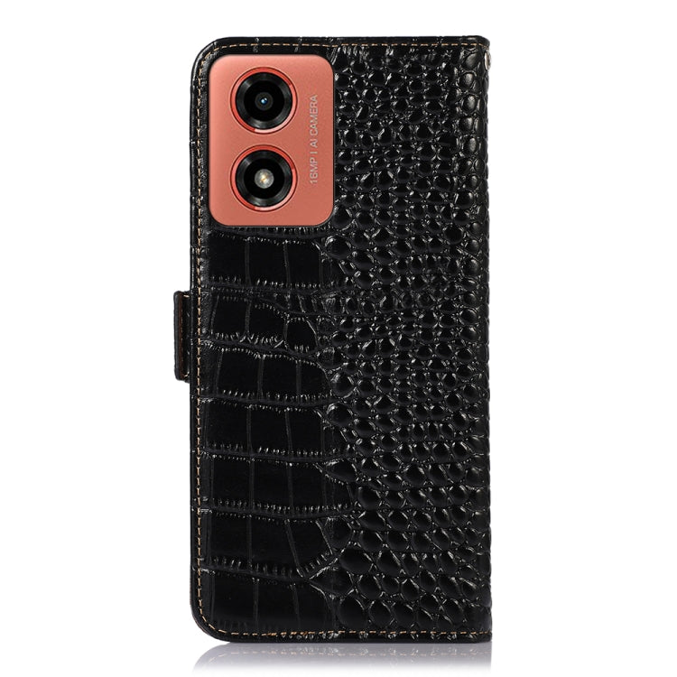 For Motorola Moto G04 / G24 Crocodile Top Layer Cowhide Leather Phone Case(Black)