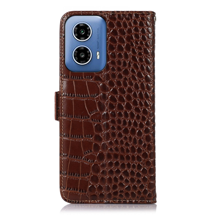For Motorola Moto G34 Crocodile Top Layer Cowhide Leather Phone Case(Brown)
