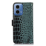 For Motorola Moto G34 Crocodile Top Layer Cowhide Leather Phone Case(Green)