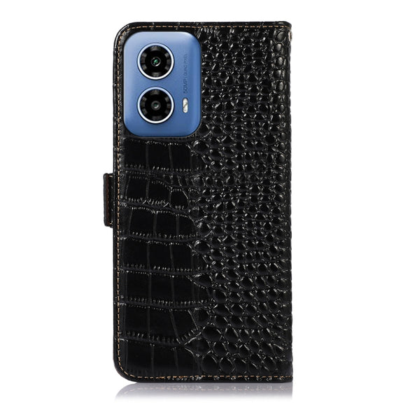 For Motorola Moto G34 Crocodile Top Layer Cowhide Leather Phone Case(Black)