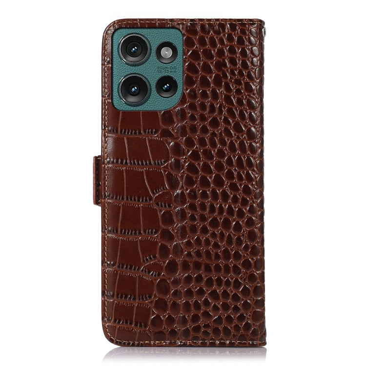 For Motorola Edge 50 Global Crocodile Top Layer Cowhide Leather Phone Case(Brown)