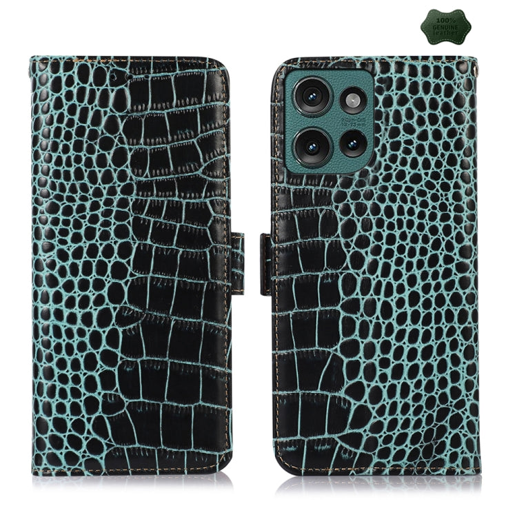 For Motorola Edge 50 Global Crocodile Top Layer Cowhide Leather Phone Case(Green)