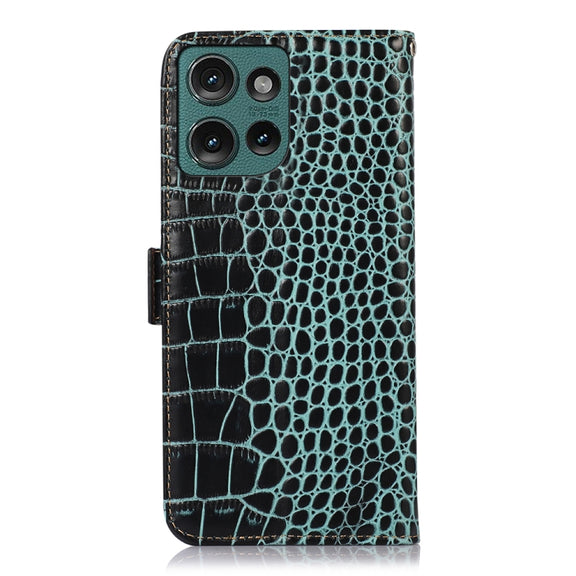 For Motorola Edge 50 Neo Crocodile Top Layer Cowhide Leather Phone Case(Green)