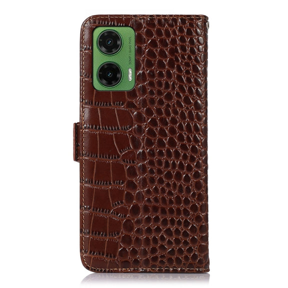 For Motorola Moto G35 Crocodile Top Layer Cowhide Leather Phone Case(Brown)