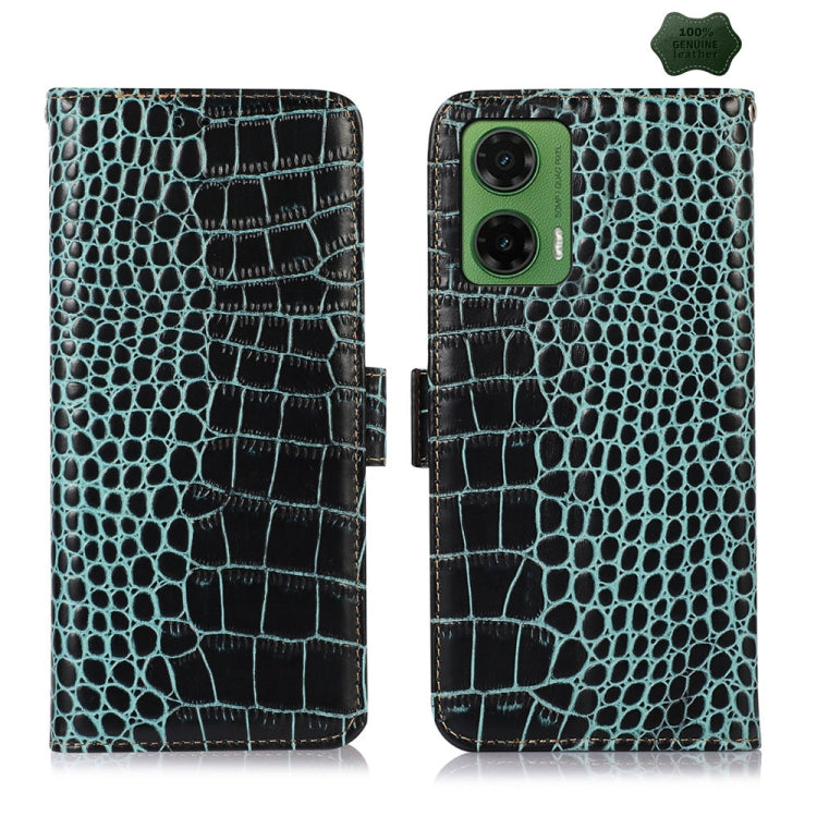 For Motorola Moto G35 Crocodile Top Layer Cowhide Leather Phone Case(Green)