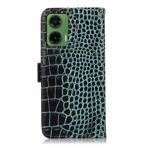 For Motorola Moto G35 Crocodile Top Layer Cowhide Leather Phone Case(Green)