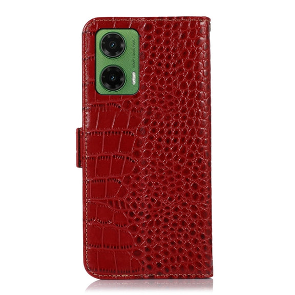 For Motorola Moto G35 Crocodile Top Layer Cowhide Leather Phone Case(Red)