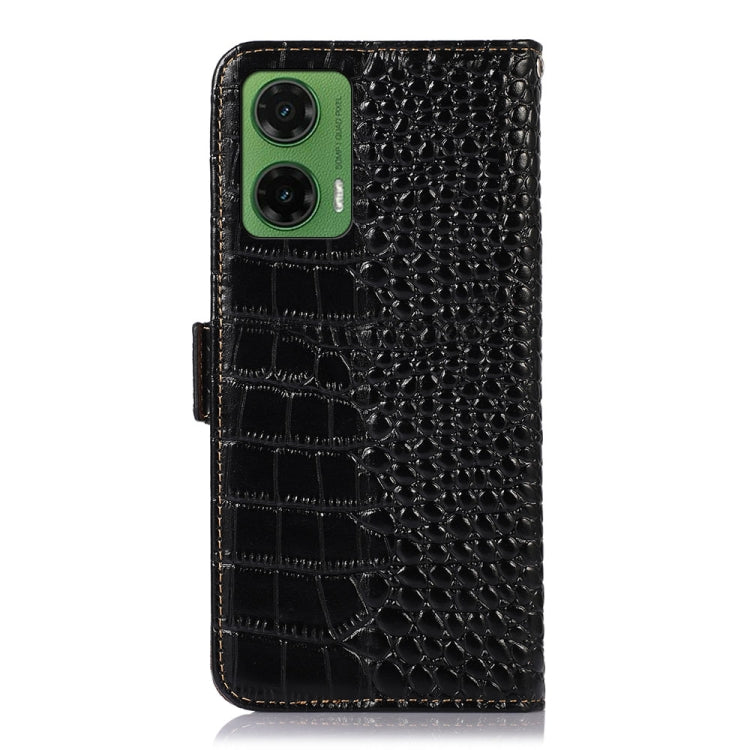 For Motorola Moto G35 Crocodile Top Layer Cowhide Leather Phone Case(Black)