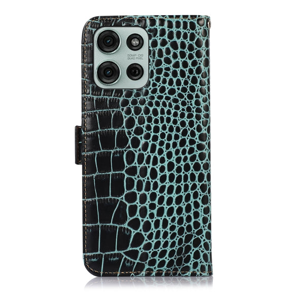For Motorola Moto G75 5G Crocodile Top Layer Cowhide Leather Phone Case(Green)