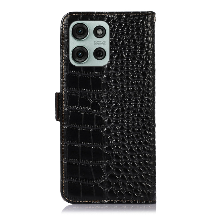 For Motorola Moto G75 5G Crocodile Top Layer Cowhide Leather Phone Case(Black)