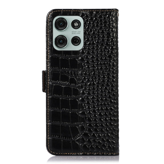 For Motorola Moto G75 5G Crocodile Top Layer Cowhide Leather Phone Case(Black)