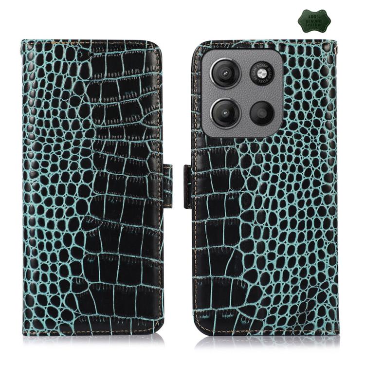 For Motorola Moto G15 4G / G05 Crocodile Top Layer Cowhide Leather Phone Case(Green)