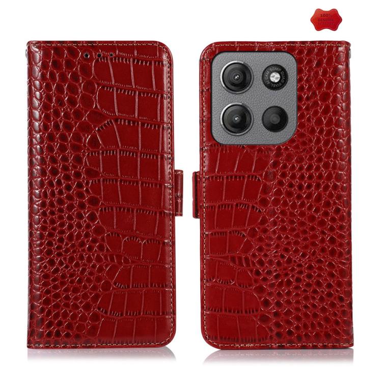 For Motorola Moto G15 4G / G05 Crocodile Top Layer Cowhide Leather Phone Case(Red)