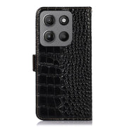 For Motorola Moto G15 4G / G05 Crocodile Top Layer Cowhide Leather Phone Case(Black)