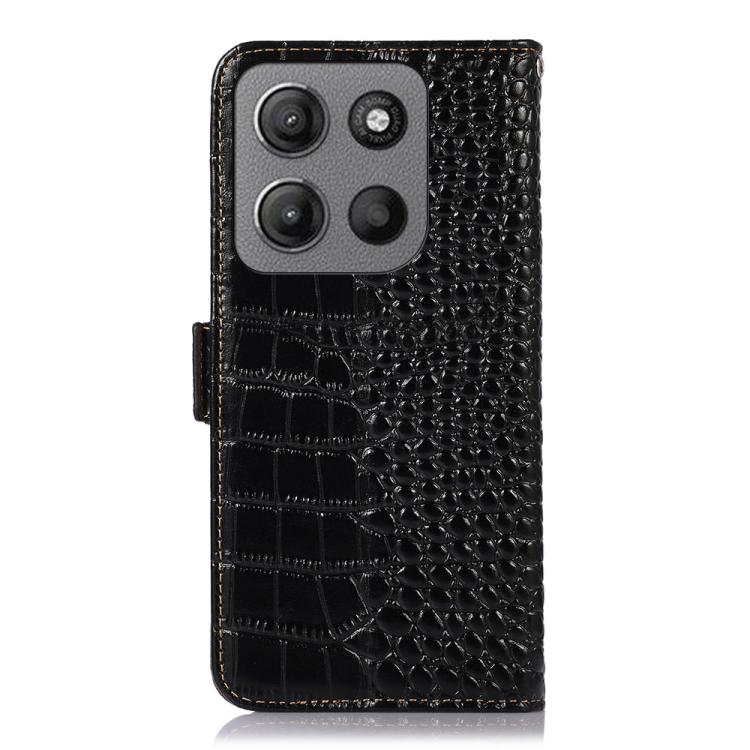 For Motorola Moto G15 4G / G05 Crocodile Top Layer Cowhide Leather Phone Case(Black)