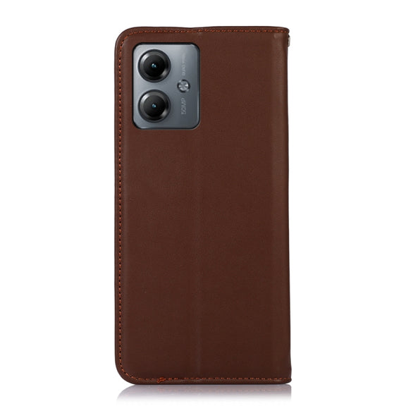 For Motorola Moto G14 4G KHAZNEH Nappa Top Layer Cowhide Leather Phone Case(Brown)